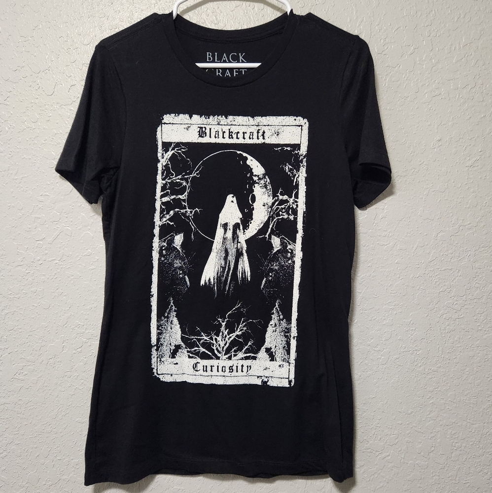 Blackcraft Cult Curiosity Cat Ghost Moon Tee Goth Witchy Shirt